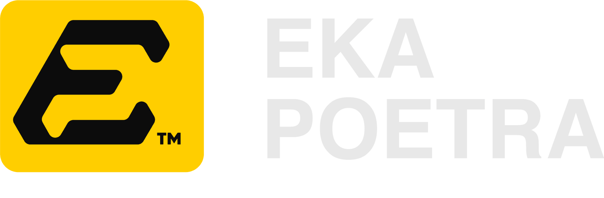 Logo horizontal Eka Poetra: simbol kuning dan teks terang.